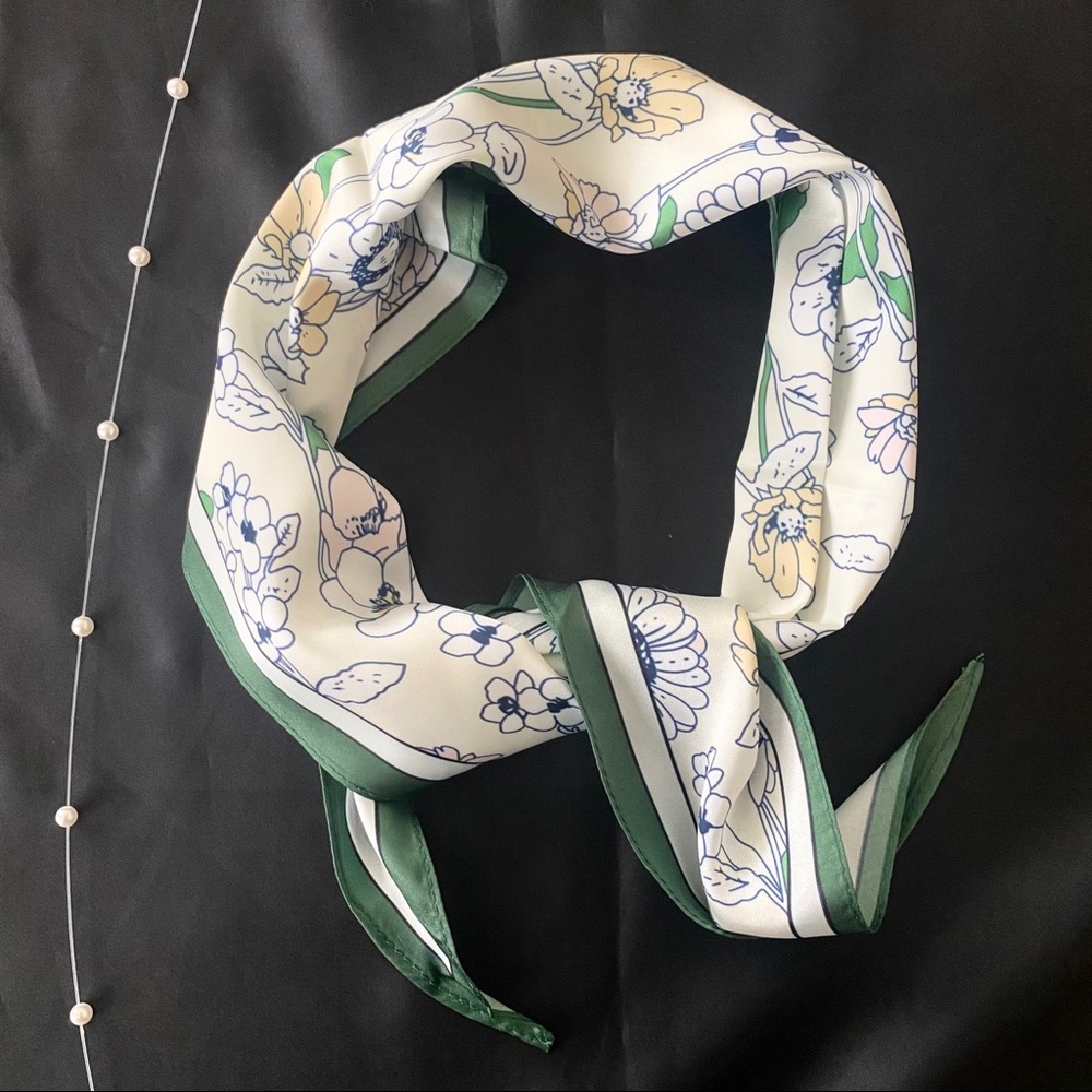 Floral Silky Scarf Green Art - Picture 2 of 5